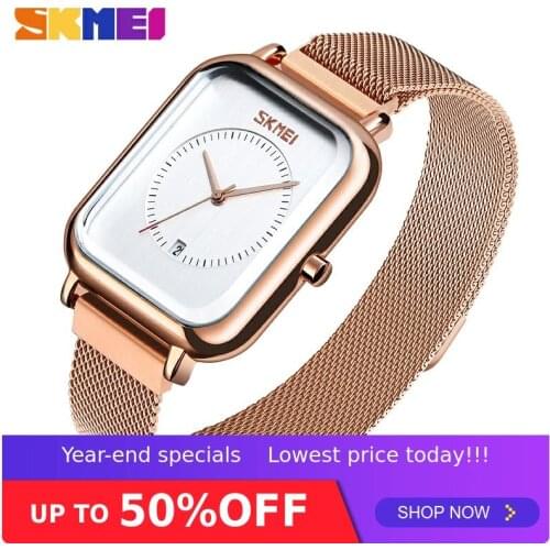 SKMEI Women Bracelet Watch Contracted Square Stainless Steel Crystal Wristwatches Women Dress Ladies Quartz Clock 9207