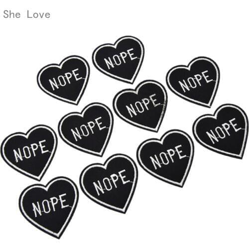 Chzimade 10 Pcs Black Nope Heart Patches For Clothing Bag Sticker Embroidered Fabric Appliques Sewing Accessories