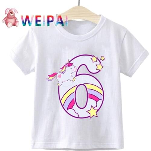 Boys/Girls Happy Birthday Unicorn Number 1-9 Bow Print T shirt Baby Cartoon Funny T-shirt Kids Birthday Present Clothes