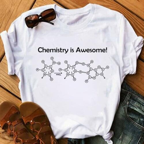 Chemistry Awesome Letter T Shirt Fashion Womens Short Sleeved Ladies 2021 New Fashion O Neck Tops Flowers Tees