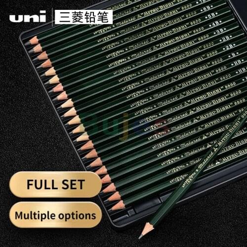 12pcs/lot Uni 9800 Series Pencil,Mitsubishi Painting Professional Sketch Writing 2B/10B 2H/8H Full Set Charcoal Pen Wooden Head