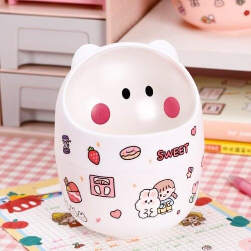 Creative Cute Desktop Mini Trash Can with Lid Office Home Bedside Cute Sundries Kawaii Storage Organizer Trash Bin Living Room