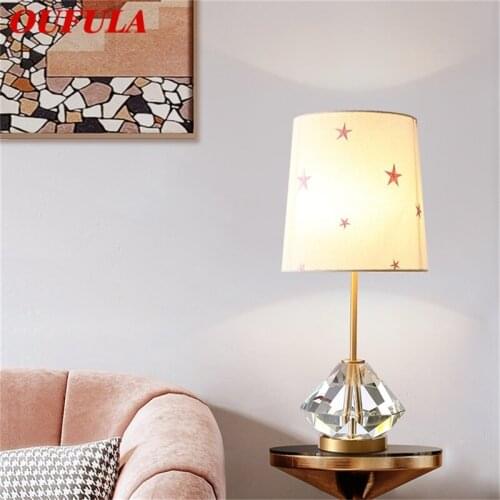 OUFULA Brass Table Lamp Contemporary Creative Crystal LED Desk Light Decoration for Home Bedroom