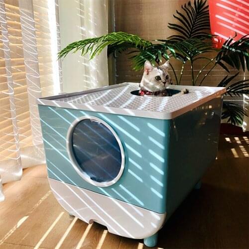 Cat Bedpan Cat Litter Box Fully Enclosed Deodorant Pet Toilet High Capacity Cat Litter Tray Within 15KG Anti-splash Cat Bedpans
