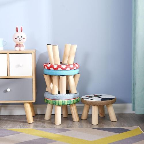 Solid Wood Funiture Childrens Stools Household Shoe Round Literary Bench For Sofa Tea Table Living Room Footstool Home Decor