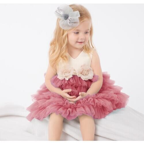 2021 Toddler Baptism Dress 1st Birthday Dress For Baby Girl Clothes Big Flower Princess Dresses Party Lace Cake Tutu Dress Lace