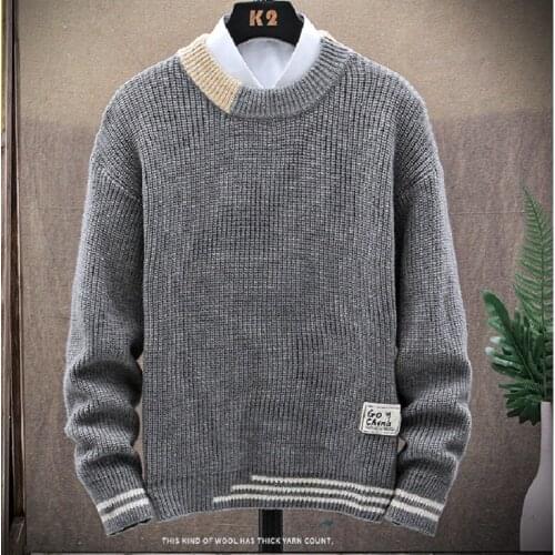 Fashion Tide Brand Ins Hong Kong Style Solid Color Sweater Mens Round Neck Sweater Coat Bottoming Shirt Vintage Sweater