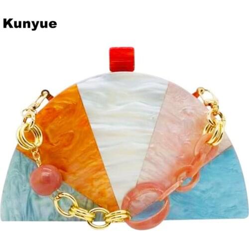 New Fashion Colorful Rainbow Acrylic Evening Bag Luxury Women Handbags Designer Travel Bags Wedding Party Prom Lady Clutch Purse