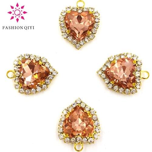 NEW 12mm Water red heart shape gold base single loop Crystal button flatback Glass sew on rhinestones diy wedding Accessories