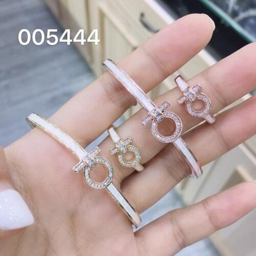 TIRIM NEW Trendy Belt Shape Bangle Ring for Women Abalone Shell Zirconia Wedding Engage Bracelet Set Original Design Jewelry