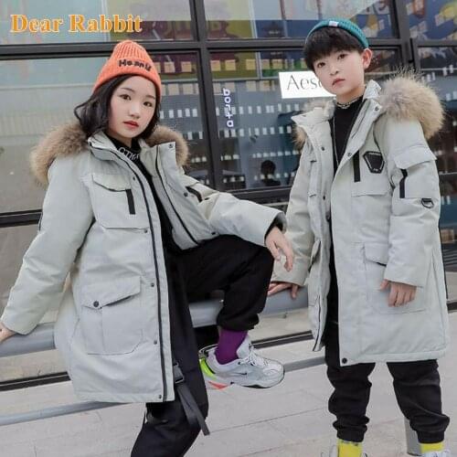-30 degrees girls clothing Winter Hooded Thick Warm Long Coat 90% White duck down Jacket For Boys clothes Kids Outerwear Parka