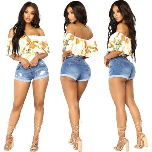 Sexy Ripped Hole Denim Shorts Women Summer Street Fashion Mid Waist Flanging Booty Shorts Woman Party Club Mini Short Pants