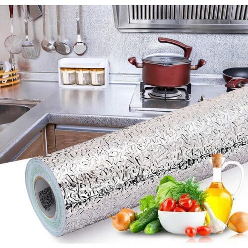 Removable Kitchen Oil-proof Waterproof Stickers Aluminum Foil Kitchen Stove Cabinet Self Adhesive Wall Sticker DIY Wallpaper