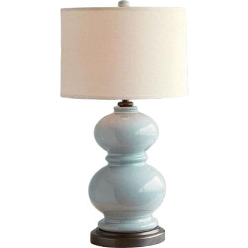 Modern Chinese Blue/White Ceramic Gourd Fabric Led E27 Table Lamp for Wedding Decor Bedroom Bedside Living Room Light 1344