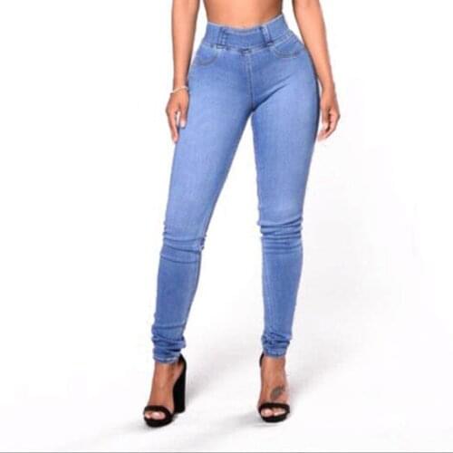 Thin High Waist Stretch Women Pencil Pants Tight Candy-colored Jeans Full Length Skinny Elastic Waist Straight-barrel Trousers
