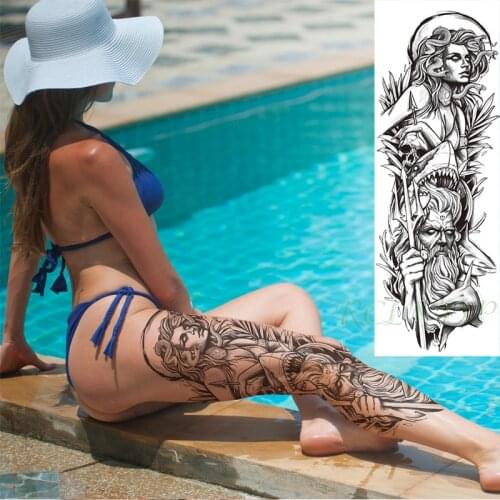 Waterproof Temporary Tattoo Sticker Arrow Medusa Sexy Girl Shark Zeus Skull Full Arm Leg Fake Tatto Flash Tatoo For Men Women