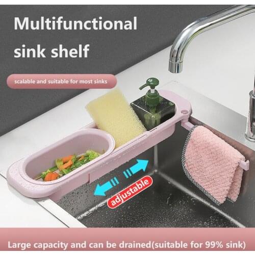 Retractable Drain Basket Sink Rack Telescopic Drain Rack Filter Leftovers Drain Basket Dishwashing Cloth Storage Kitchen Tools