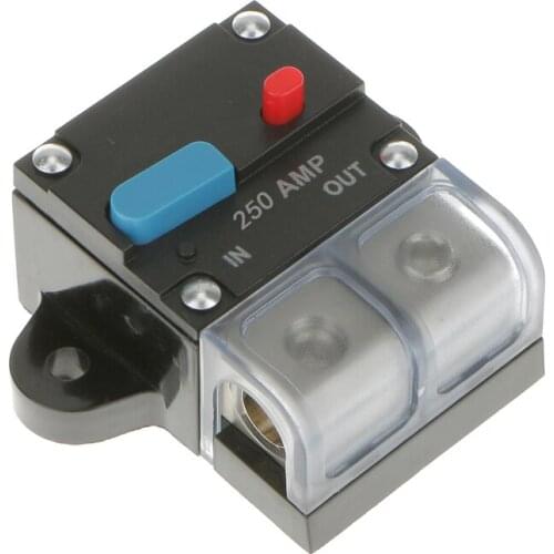 High Current 250 Amp 0 or 4 Gauge AWG Manual Reset Circuit Breaker 12 Volt Car Audio Fuse Holder