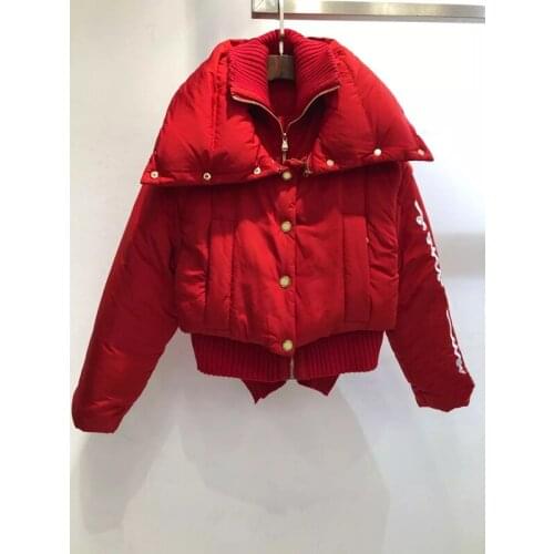 High Quality Fashion 11.9 Knit Patchwork Jacket Coat Women Duck Embroidery Detachable Sleeve Down Outerwear Two Wear