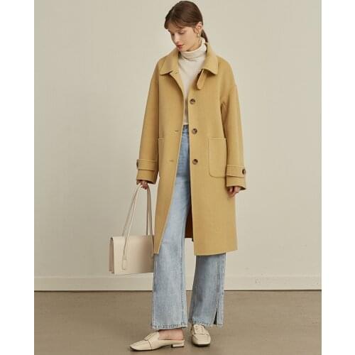 Tweed coat womens middle and long over the knee 2021 autumn and winter new high-end double-sided wool coat