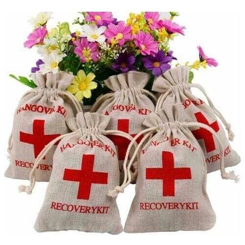 10pcs Hangover Kit Bags First Aid Wedding Favor Holder Bag Event Party Supplies Rustic Linen