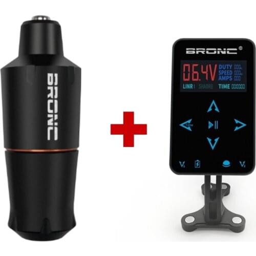 2020 Newest Original Bronc-V9 Swiss Motor Rotary Tattoo Machine Short Pen With Bronc LCD Digtal Tattoo Power Supply Tattoo Kit