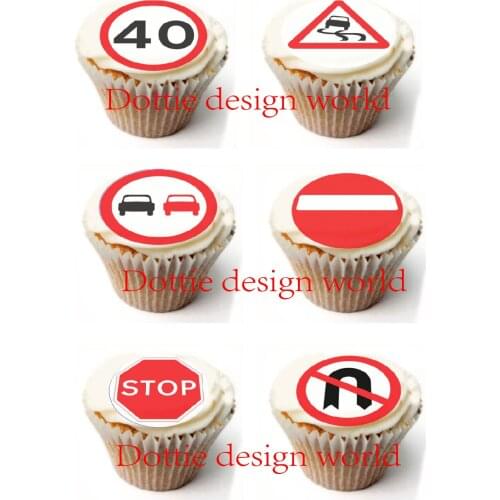 24 Road Signs Edible Cake Topper Wafer Rice Paper for Cake Decoration Road Sign Cupcake Topper Wedding Cake Decor Party Supplier