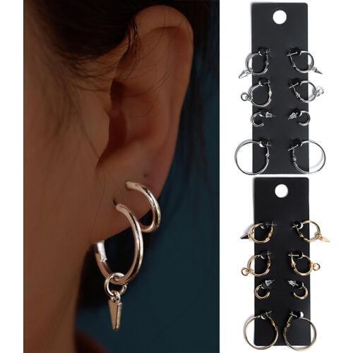 4 Pairs/Set) Fashion Jewelry New Simple Earrings Set Big Small Circle Ear Studs Gold Stud Earrings For Women