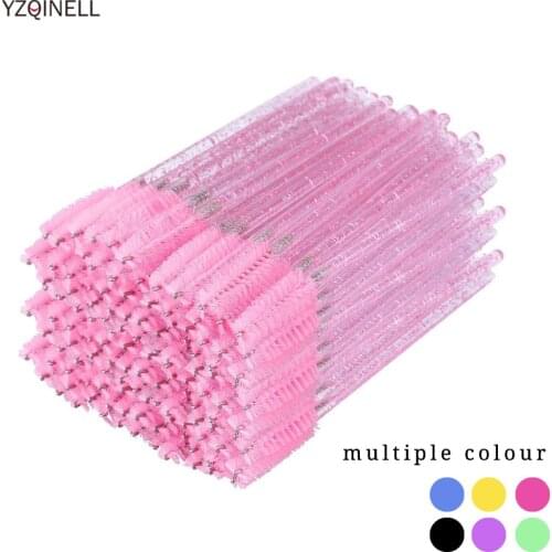 500pcs Disposable Eyelash Brushes Eyelash Mascara Applicator Crystal Eyelash Makeup Brush Eyelash Extension Tool Shiny Handle