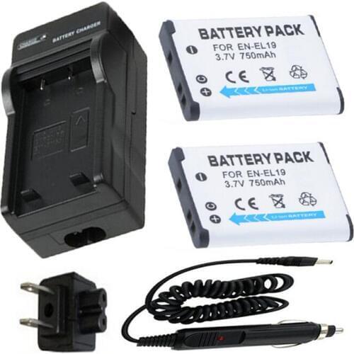 Battery (2) + Charger for Nikon Coolpix A100, A300, S5200, S5300, S6400, S6500, S6600, S6700, S6800, S6900, S7000 Digital Camera