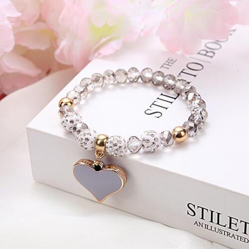 Acrylic Beaded Elastic Bracelet For Women Fashion Adjustable Heart-shape Pendent Bangles Female Accessories Daily Wear Jewelry
