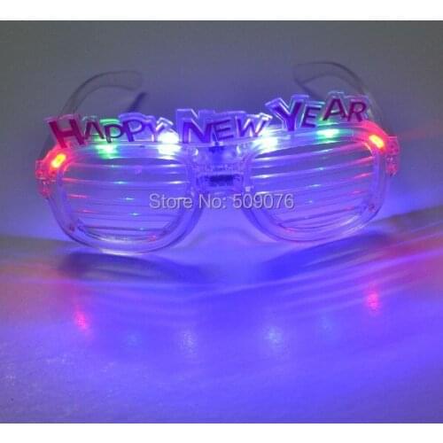 Free shipping 24pcs/lot 3mode HAPPY NEW YEAR Shutter eyeglass glowing glasses led glasses blinking glasses for party supplies
