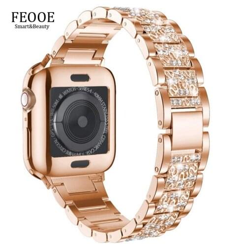 FEOOE Suitable for Applewatch Apple Watch Strap 38/40/42/44mm Metal Diamond Bracelet Steel Belt LXY