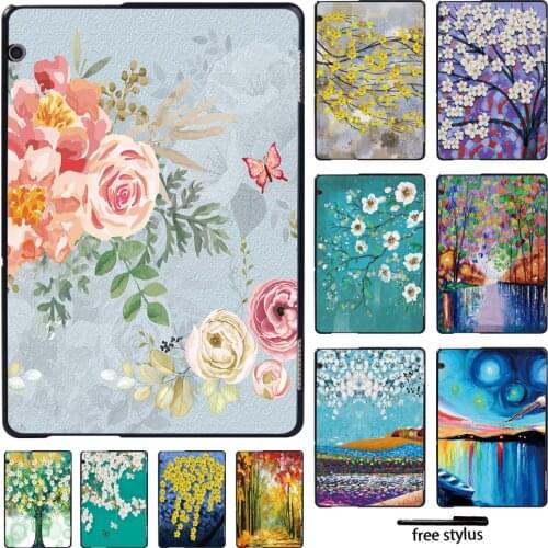 Tablet Case for Huawei MediaPad T3 8/MediaPad T3 10 9.6 Inch/MediaPad T5 10 10.1 Inch Anti-Fall Oil Painting Pattern Hard Shell