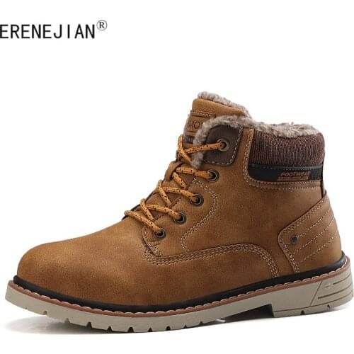 ERENEJIAN 2021 Winter Mens Smow Boots Fleece Lined Thermal Ankle Boots Outdoor Hiking Botas Shoes For Male Footwear