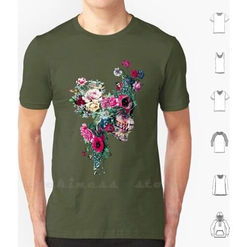 Skull Vii T Shirt Print Big size 6XL Cotton New Cool Tee Skull Wild Animals Birds Flower Leaves Baroque Exotic Gothic Floral