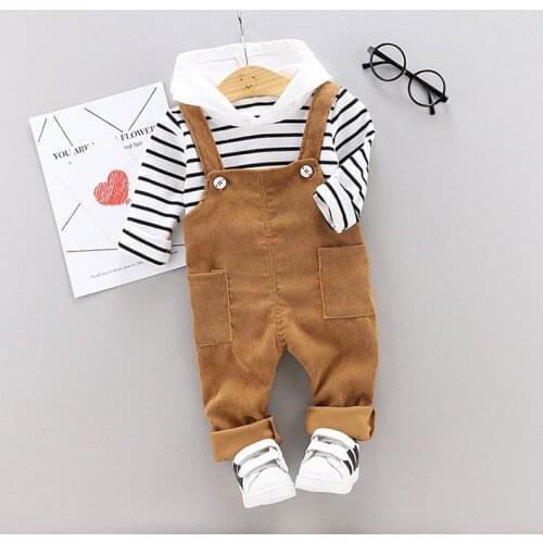 Casual Toddler Boy Clothes Sets Spring Autumn Kids Clothes Boys Outfits Long Sleeve Striped Hooddie Tops+Overall 1-4Years Outfit