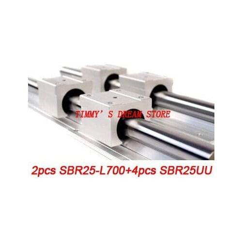 Free Shipping 2pcs SBR25-700mm Linear Bearing Rails + 4pcs SBR25UU Bearing Locks CNC X Y Z