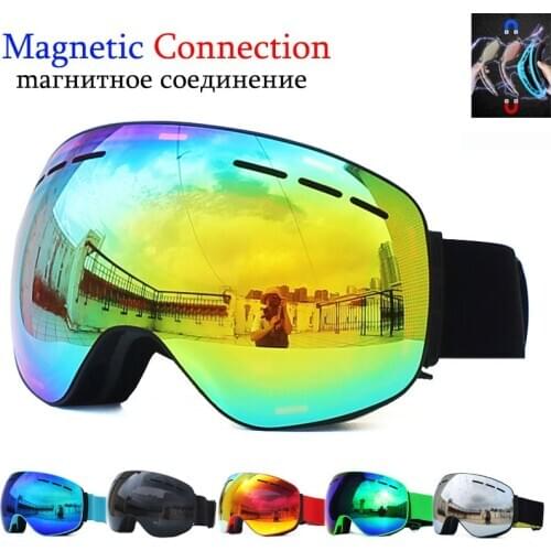 Ski Goggles with Magnetic Double Layers Lens Skiing Anti-fog UV400 Snowboard Goggles for Men Women Ski Glasses Eyewear