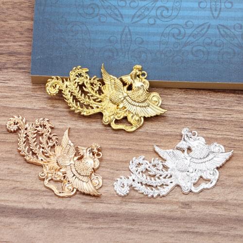 10 pcs/lot 34*63mm Metal Zinc Alloy Gold Silver Color Phoenix Connectors DIY Accessories For Jewelry Making