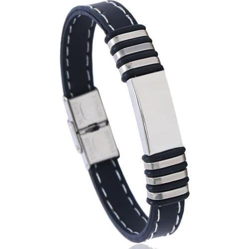 Fashion Punk Wristbands Black Rubber Silicone Stainless Steel Bracelet Wrap Simple Charms Buckle Bangle Retro Woman Man Jewelry