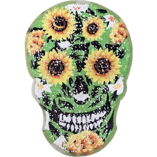 Fashion Sunflower Punk Skull Patch Reversible Sequins Patches Iron On Cheap Embroidered Reversible Patches For Clothes Patch