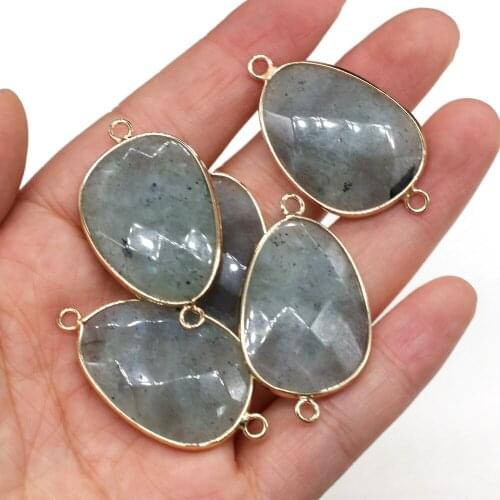 Natural Stone Flash Labradorite Pendants Egg Shape Connectors Gold plate for Jewelry Accessories Making Girl Necklace Bracelet