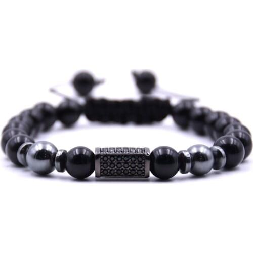2021 New Fashion CZ Luxury Zirconia Black Natural Stone Bead Hand Woven Bracelet Man Rope Chain Bracelet Mens Gift