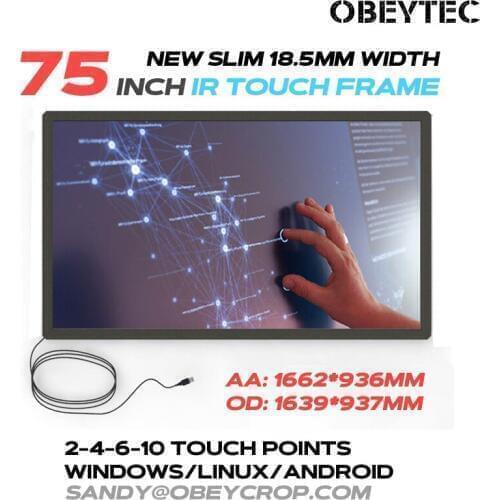 Obeytec 75 inch IR Touch Screen, 2 touch points, High Stable,and Competiable, Plug and play, Aluminum Alloy Frame