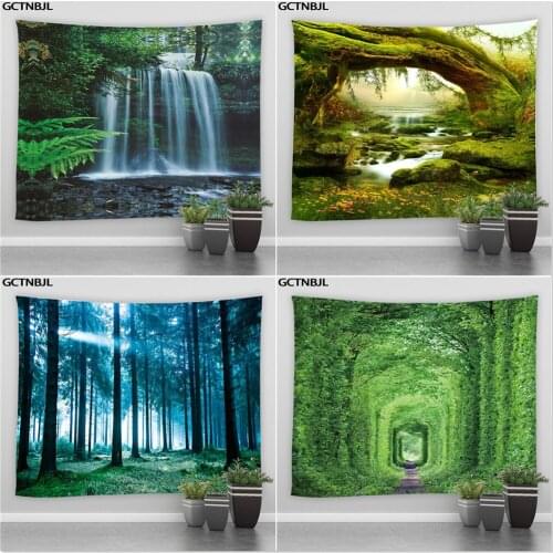 Autumn Forest Plant Landscape Tapestry Waterfall Natural Scenery Tapestries Hippie Bedroom Dorm Background Wall Hanging Decor