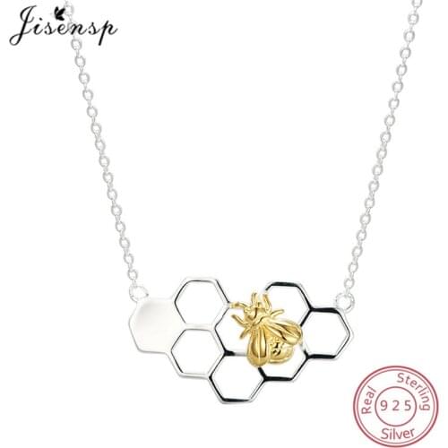 New Arrival 925 Sterling Silver Bee Honeycomb Necklaces Pendants for Women Lovely Insect Bee Necklace Animal Jewelry Choker