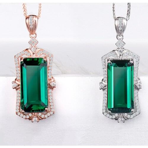 Sparkling Crystal Green Rectangle Pendant Necklace For Women Jewelry Trendy Silver Plated Necklace Girl Choker Accessories