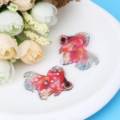 2 PCs Resin Pendants Goldfish Star For Jewelry Making Red Colorful Sequins Earrings Necklace DIY Findings 38mm x 28mm