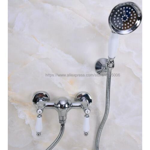 Polished Chrome Bath Faucets Wall Mounted Bathroom Basin Mixer Tap With Hand Shower Head Bath & Shower Faucet Bna281